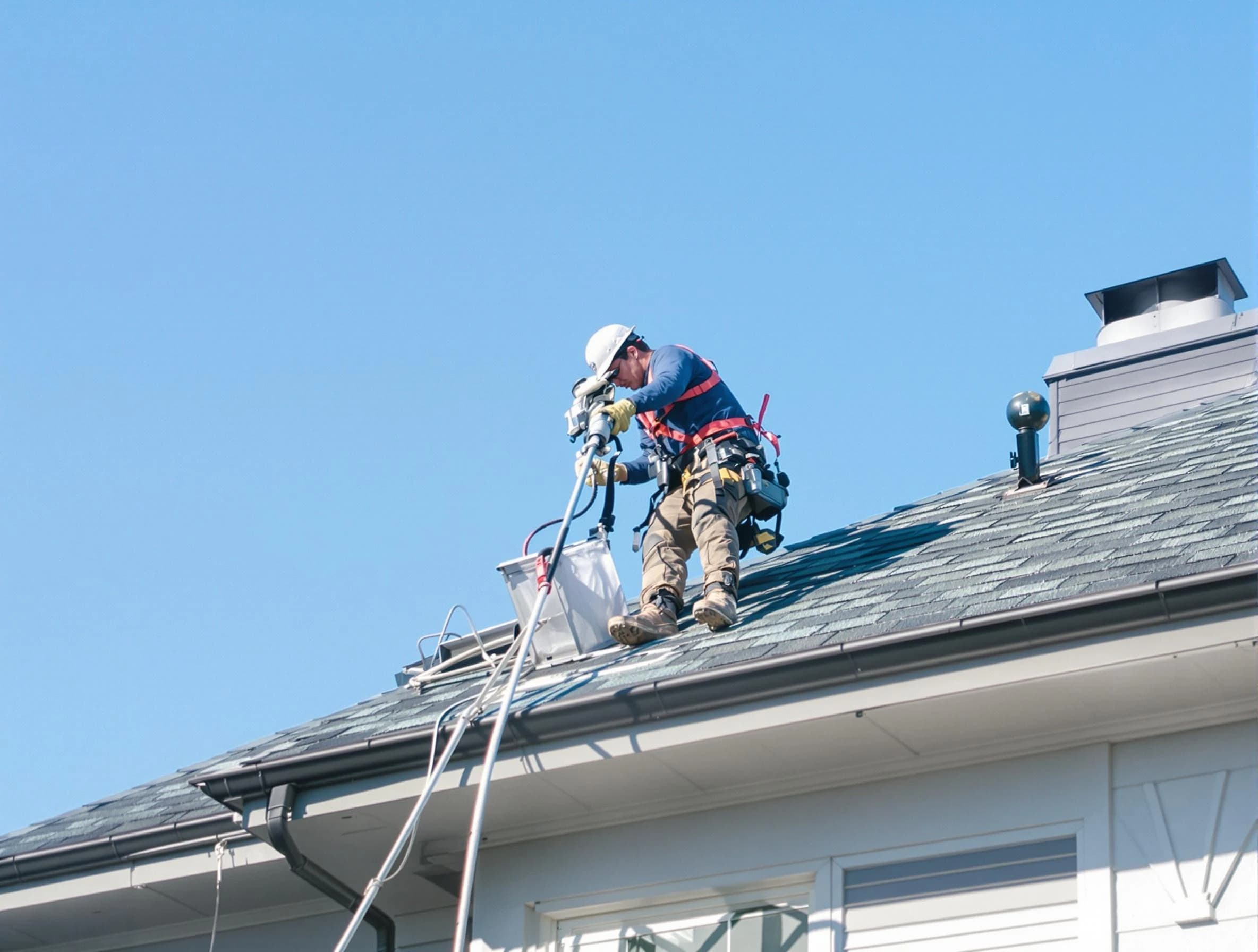 Buford Dryer Vent Cleaning certified technician cleaning a roof-mounted dryer vent system in Buford