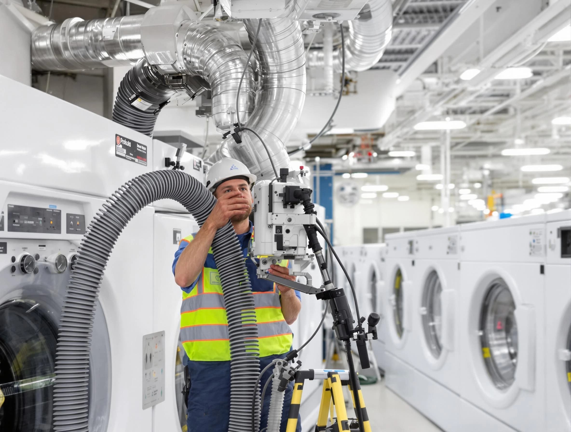 Buford Dryer Vent Cleaning team performing commercial-grade dryer vent cleaning at a business facility in Buford