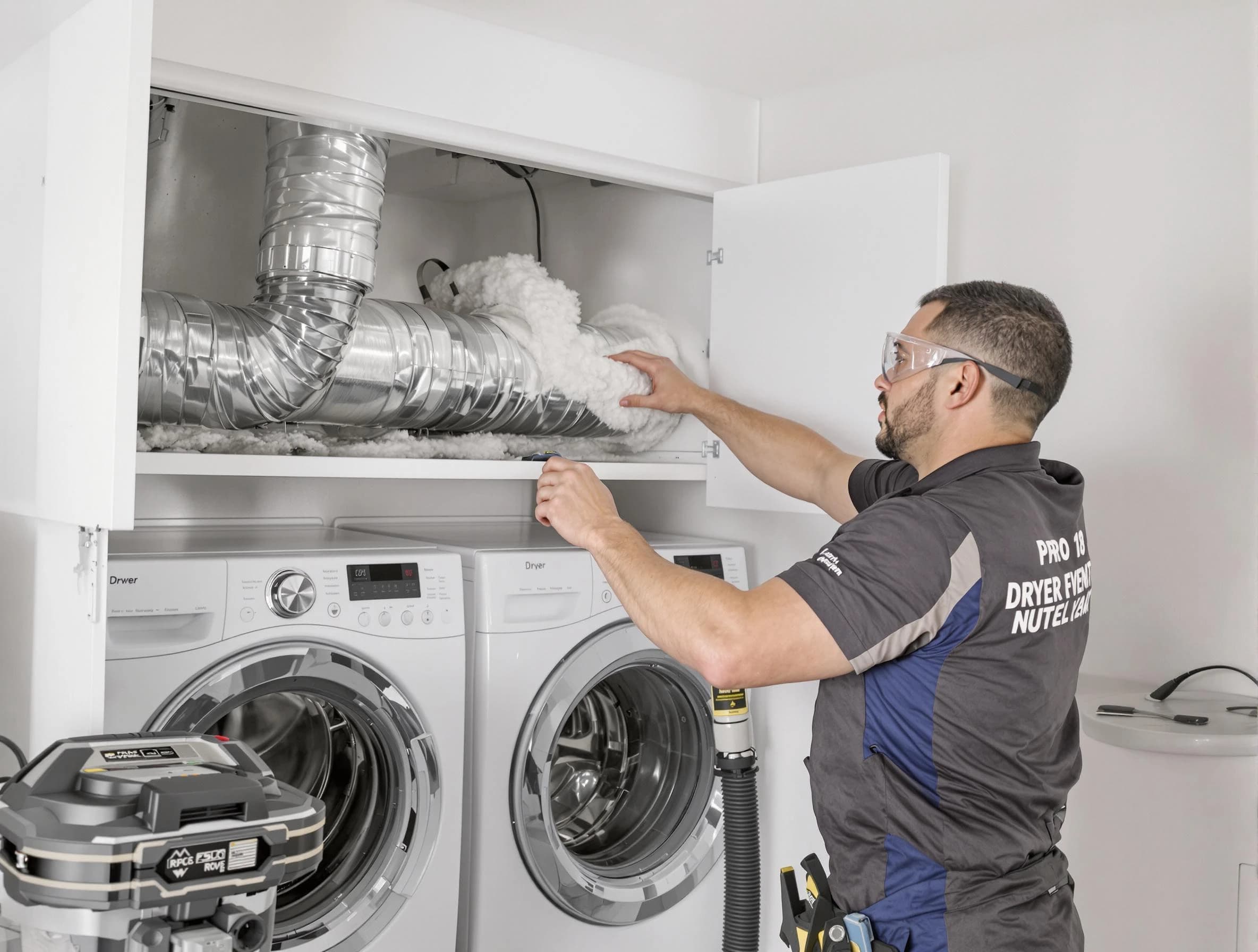 Buford Dryer Vent Cleaning certified technician performing specialized gas dryer vent cleaning in Buford