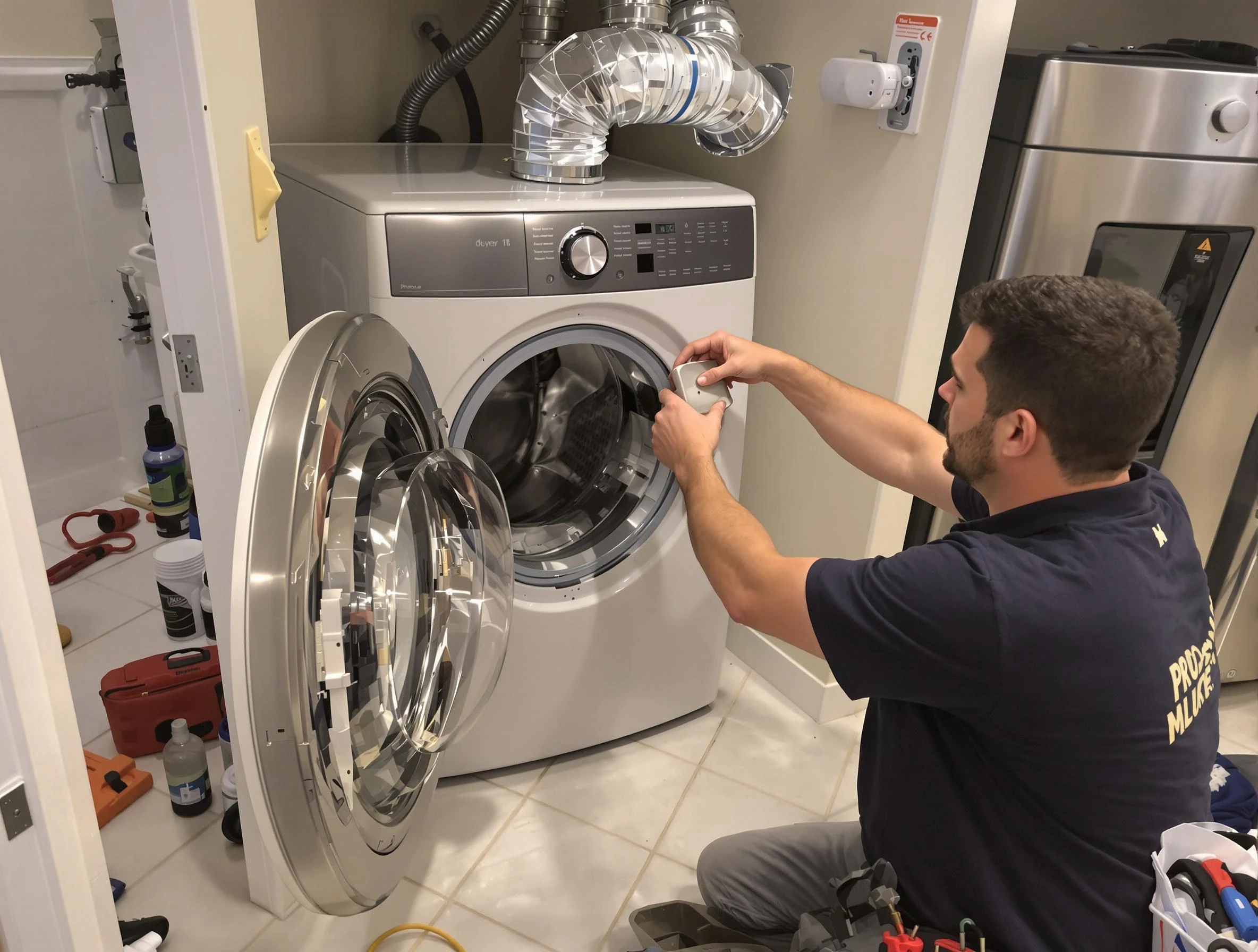 Buford Dryer Vent Cleaning technician performing precise dryer vent hose installation in Buford